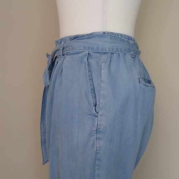 Cartonnier Chambray Paperbag Trousers Blue with Belt Size Medium - Picture 7 of 9